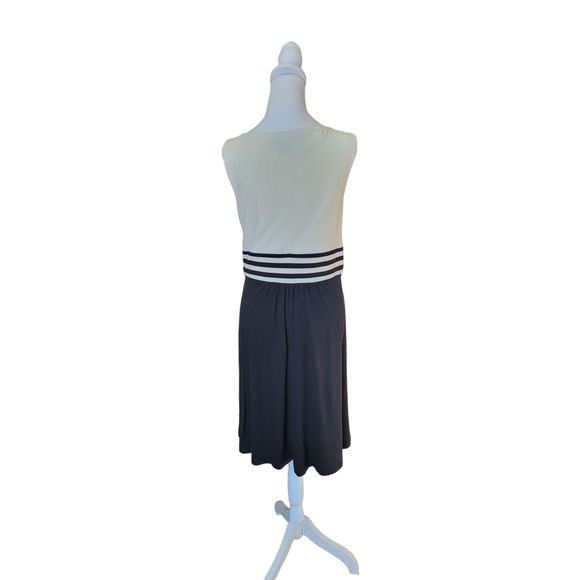 Land’s End Dress Midi A Line Women’s 6-8 Black and Cream Sleeveless V Neck Pima - Picture 3 of 13